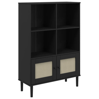 vidaXL Bookcase "SENJA" Rattan Look Black 90x35x130 cm Solid Wood Pine