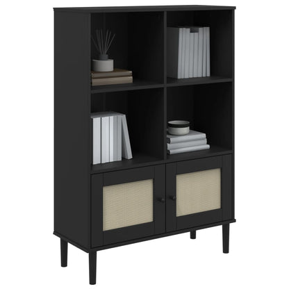 vidaXL Bookcase "SENJA" Rattan Look Black 90x35x130 cm Solid Wood Pine