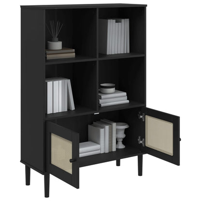 vidaXL Bookcase "SENJA" Rattan Look Black 90x35x130 cm Solid Wood Pine