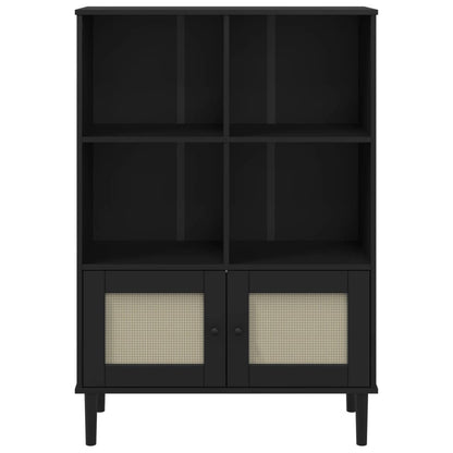 vidaXL Bookcase "SENJA" Rattan Look Black 90x35x130 cm Solid Wood Pine