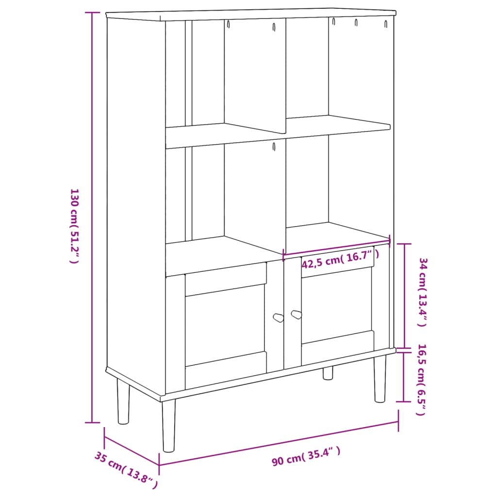 vidaXL Bookcase "SENJA" Rattan Look Black 90x35x130 cm Solid Wood Pine