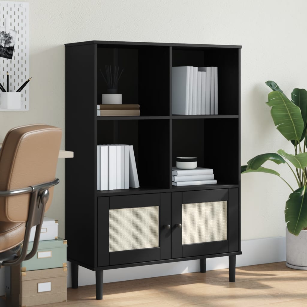 vidaXL Bookcase "SENJA" Rattan Look Black 90x35x130 cm Solid Wood Pine
