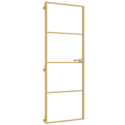 vidaXL Interior Door Slim Golden 76x201.5 cm Tempered Glass and Aluminium