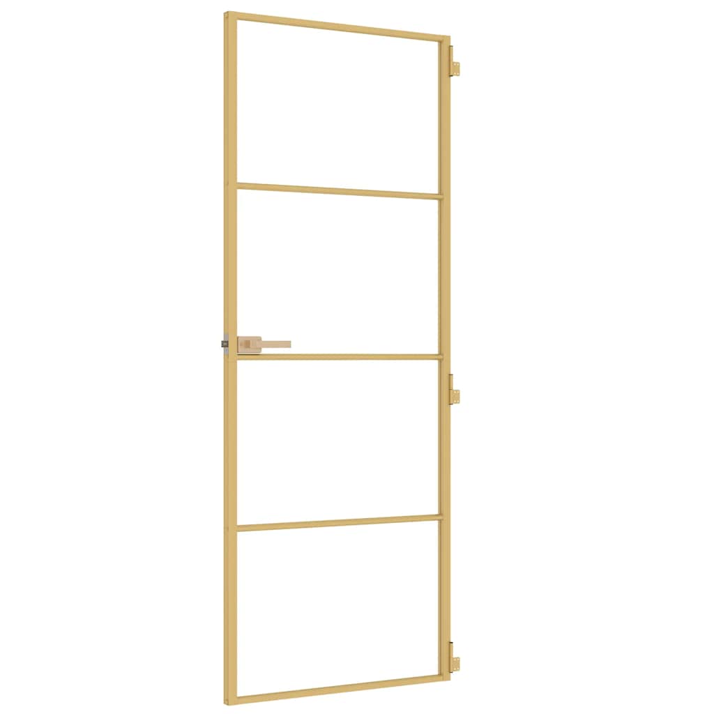 vidaXL Interior Door Slim Golden 76x201.5 cm Tempered Glass and Aluminium