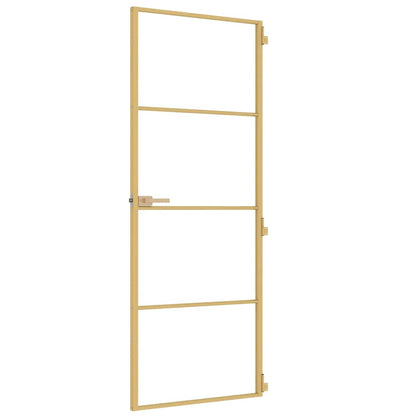 vidaXL Interior Door Slim Golden 76x201.5 cm Tempered Glass and Aluminium