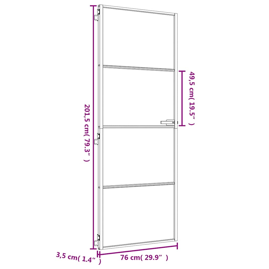 vidaXL Interior Door Slim Golden 76x201.5 cm Tempered Glass and Aluminium