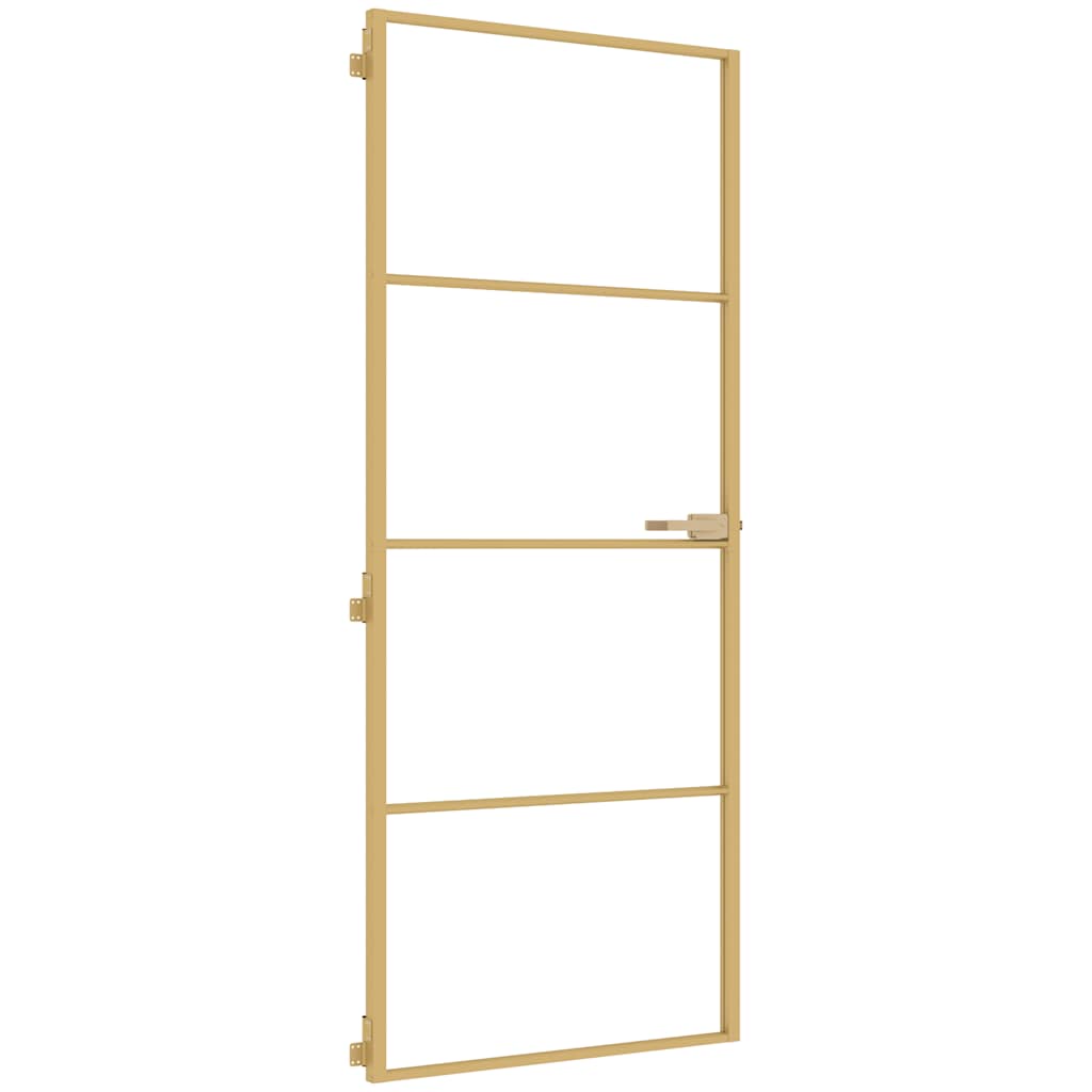 vidaXL Interior Door Slim Golden 83x201.5 cm Tempered Glass and Aluminium