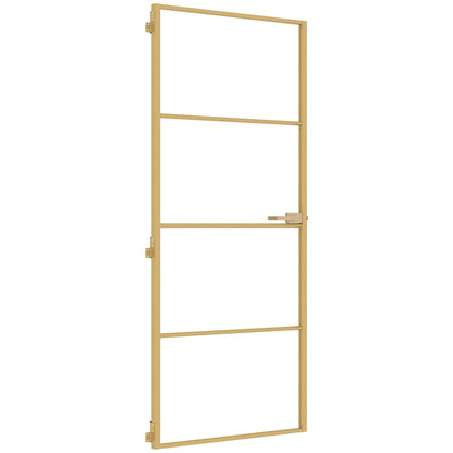 vidaXL Interior Door Slim Golden 83x201.5 cm Tempered Glass and Aluminium