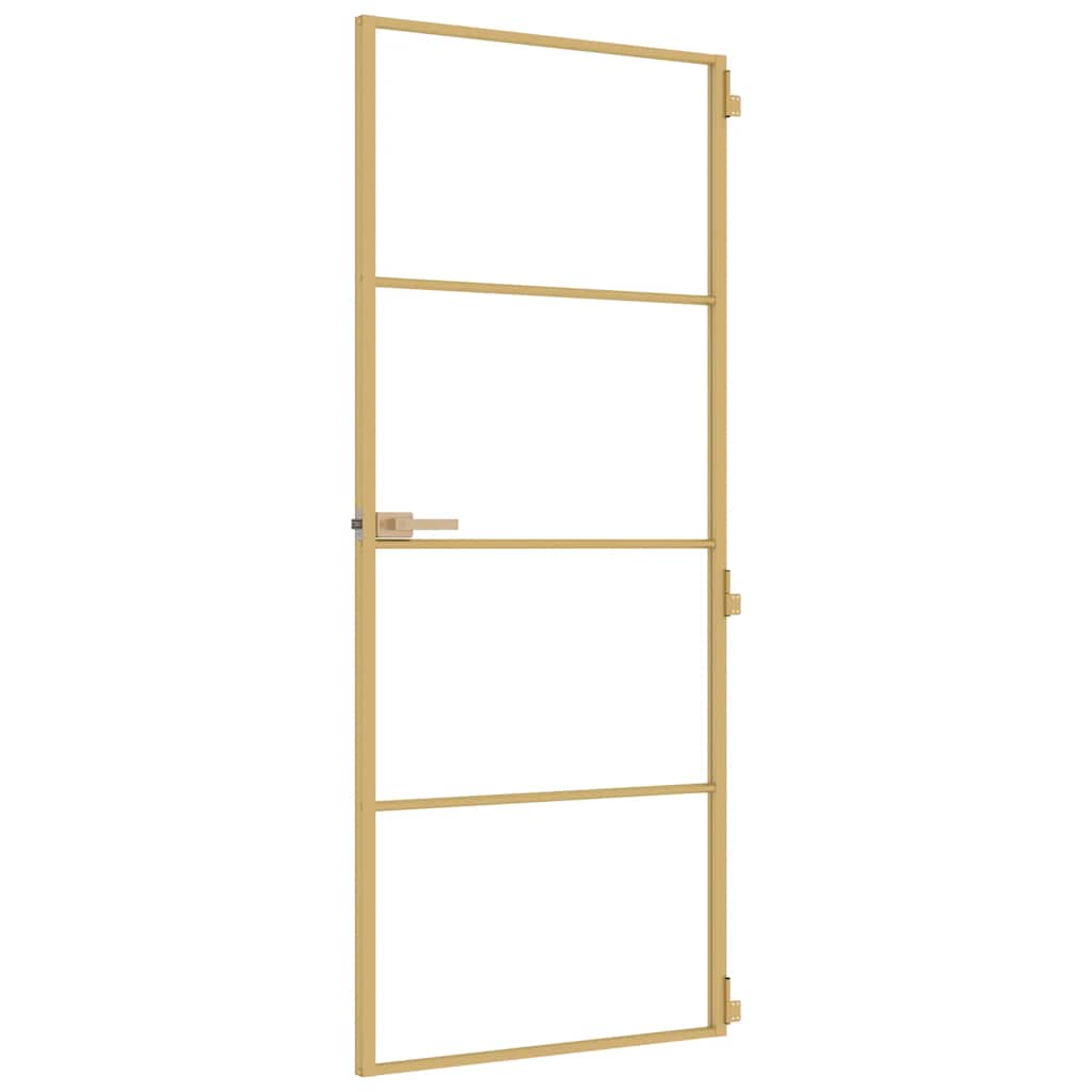 vidaXL Interior Door Slim Golden 83x201.5 cm Tempered Glass and Aluminium