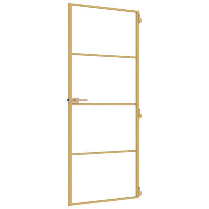 vidaXL Interior Door Slim Golden 83x201.5 cm Tempered Glass and Aluminium