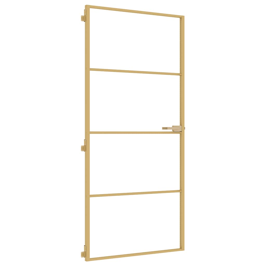 vidaXL Interior Door Slim Golden 93x201,5 cm Tempered Glass and Aluminium