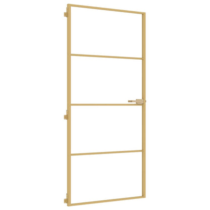 vidaXL Interior Door Slim Golden 93x201,5 cm Tempered Glass and Aluminium