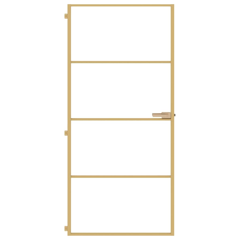 vidaXL Interior Door Slim Golden 93x201,5 cm Tempered Glass and Aluminium