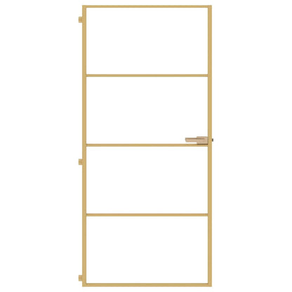 vidaXL Interior Door Slim Golden 93x201,5 cm Tempered Glass and Aluminium