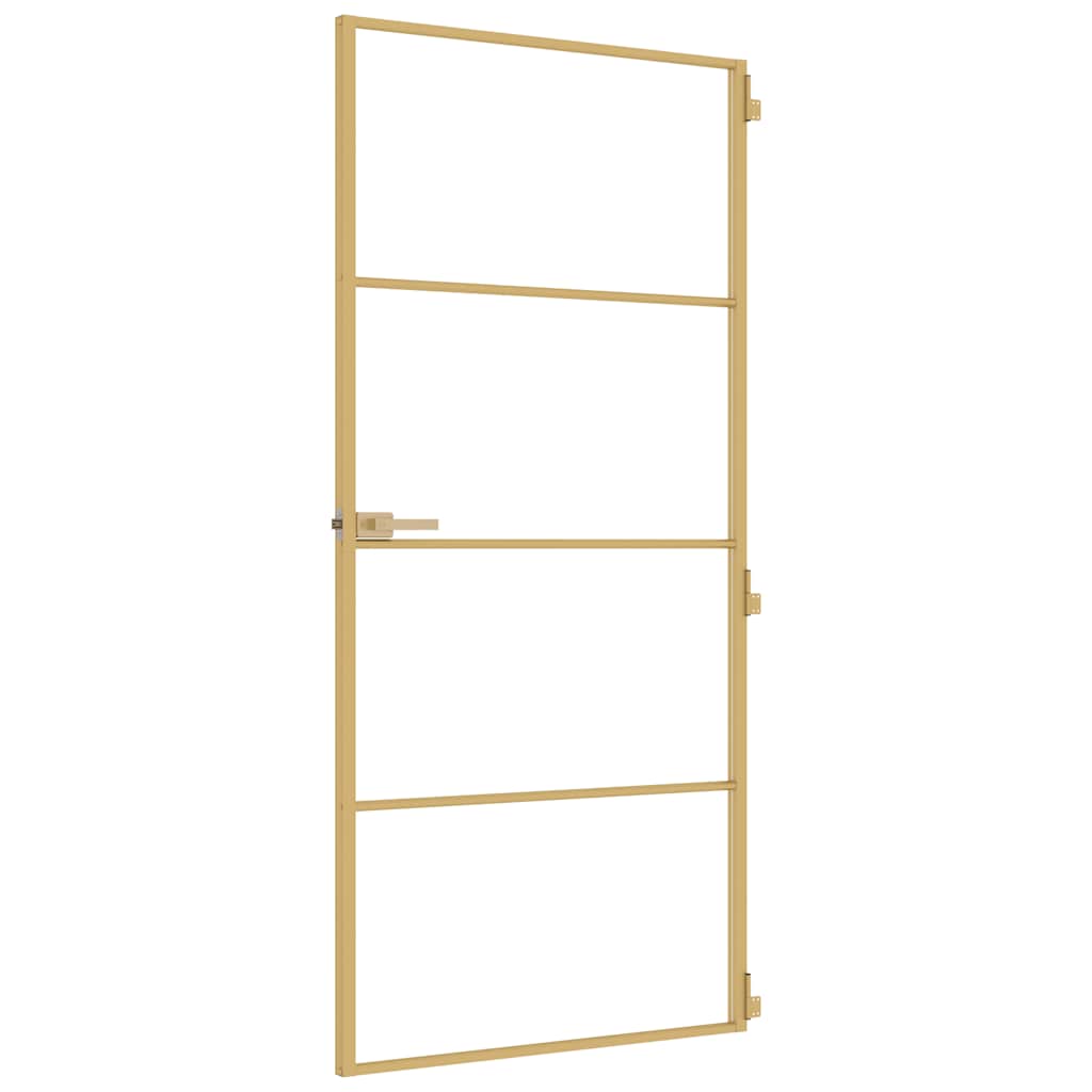 vidaXL Interior Door Slim Golden 93x201,5 cm Tempered Glass and Aluminium