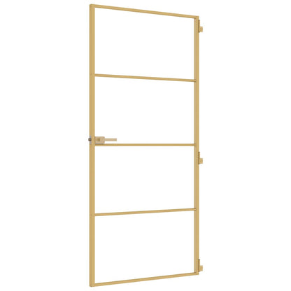 vidaXL Interior Door Slim Golden 93x201,5 cm Tempered Glass and Aluminium