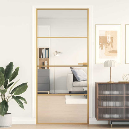 vidaXL Interior Door Slim Golden 93x201,5 cm Tempered Glass and Aluminium