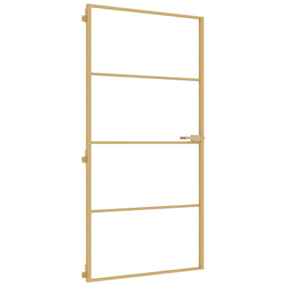 vidaXL Interior Door Slim Golden 102.5x201.5 cm Tempered Glass and Aluminium
