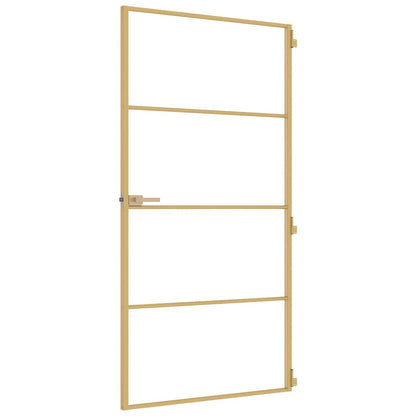 vidaXL Interior Door Slim Golden 102.5x201.5 cm Tempered Glass and Aluminium
