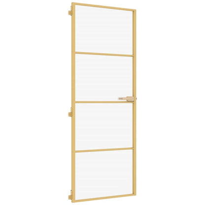vidaXL Interior Door Slim Golden 76x201.5 cm Tempered Glass and Aluminium