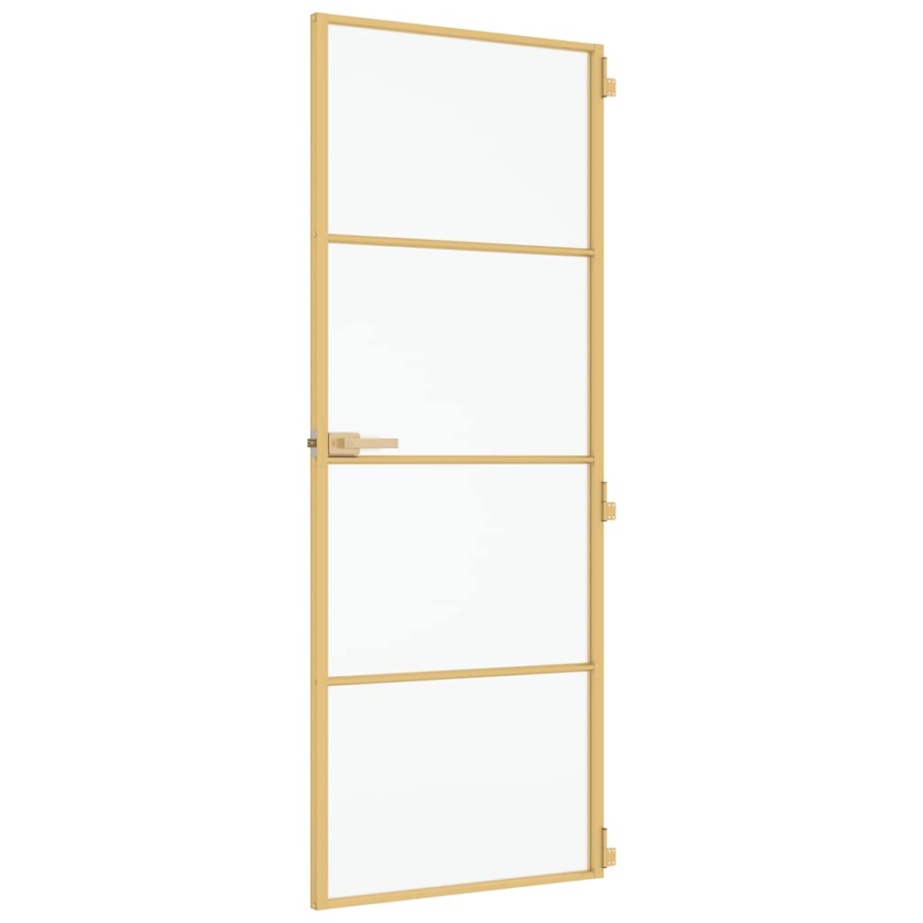 vidaXL Interior Door Slim Golden 76x201.5 cm Tempered Glass and Aluminium