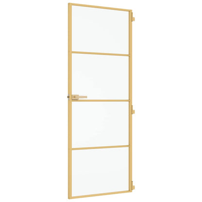 vidaXL Interior Door Slim Golden 76x201.5 cm Tempered Glass and Aluminium