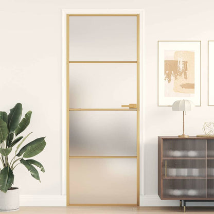 vidaXL Interior Door Slim Golden 76x201.5 cm Tempered Glass and Aluminium