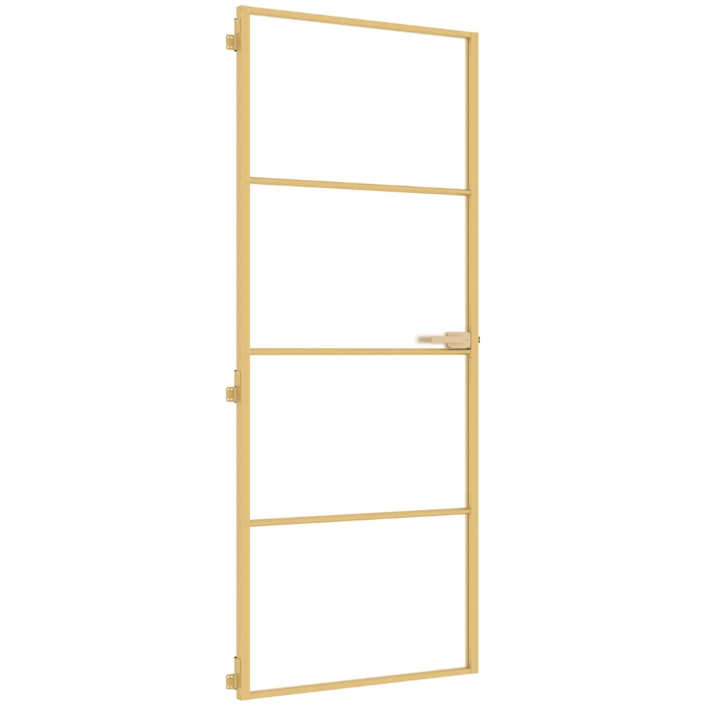 vidaXL Interior Door Slim Golden 83x201,5 cm Tempered Glass and Aluminium
