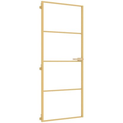 vidaXL Interior Door Slim Golden 83x201,5 cm Tempered Glass and Aluminium