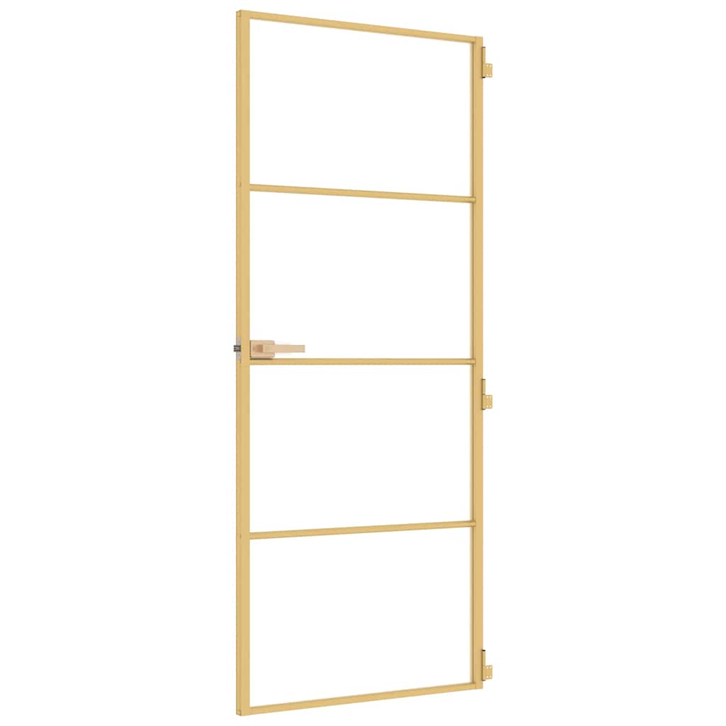 vidaXL Interior Door Slim Golden 83x201,5 cm Tempered Glass and Aluminium