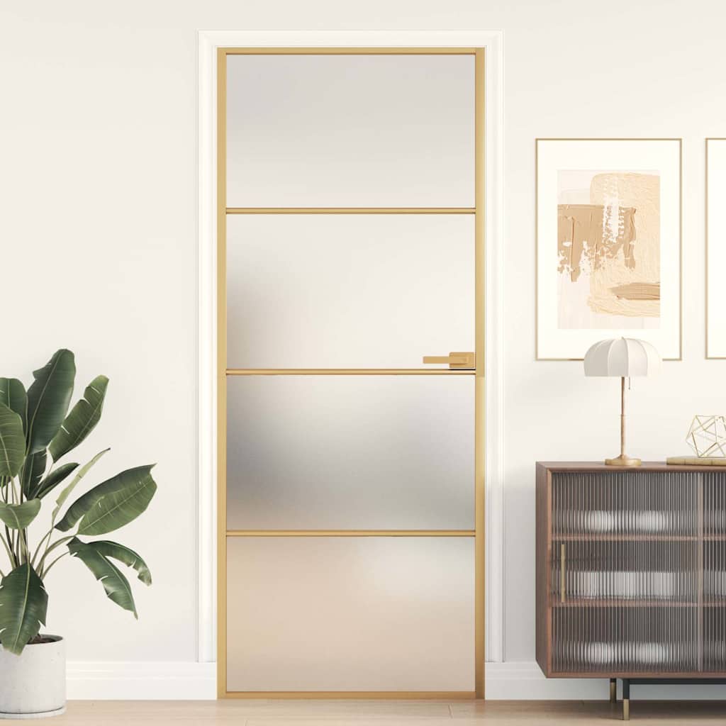 vidaXL Interior Door Slim Golden 83x201,5 cm Tempered Glass and Aluminium