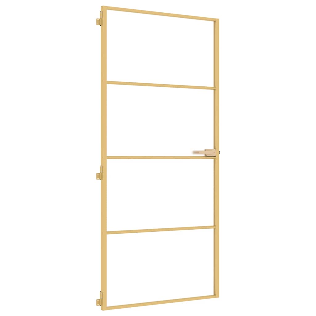 vidaXL Interior Door Slim Golden 93x201.5 cm Tempered Glass and Aluminium