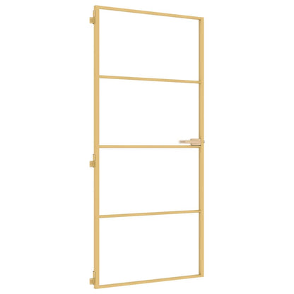 vidaXL Interior Door Slim Golden 93x201.5 cm Tempered Glass and Aluminium