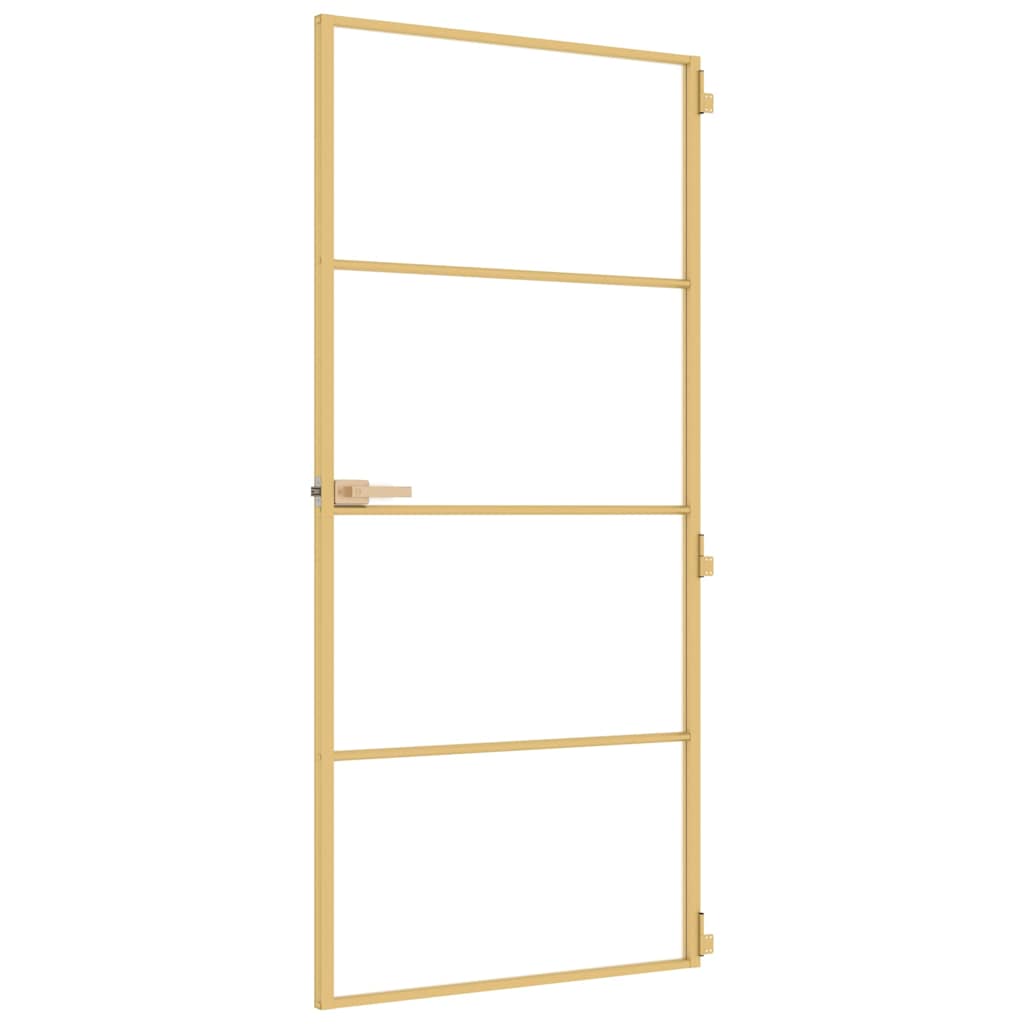 vidaXL Interior Door Slim Golden 93x201.5 cm Tempered Glass and Aluminium