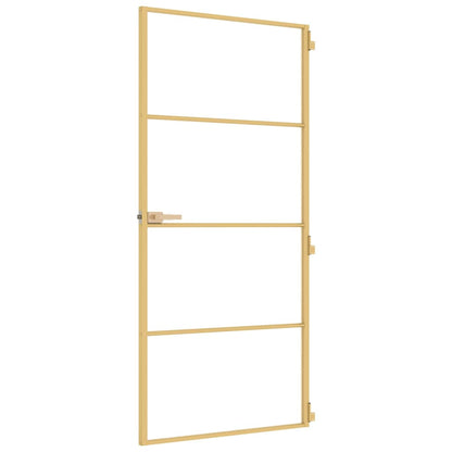 vidaXL Interior Door Slim Golden 93x201.5 cm Tempered Glass and Aluminium