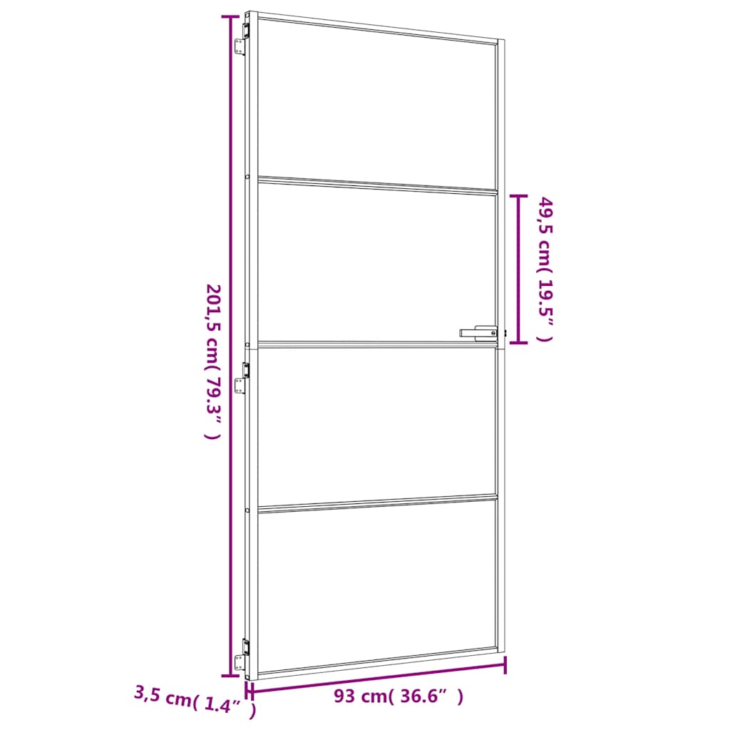 vidaXL Interior Door Slim Golden 93x201.5 cm Tempered Glass and Aluminium