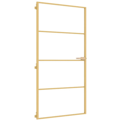 vidaXL Interior Door Slim Golden 102,5x201,5 cm Tempered Glass and Aluminium