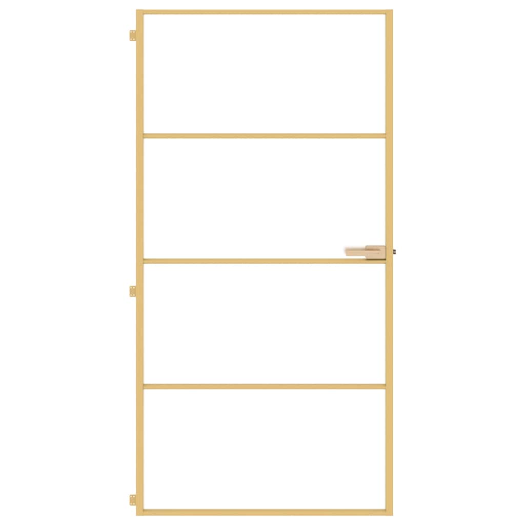 vidaXL Interior Door Slim Golden 102,5x201,5 cm Tempered Glass and Aluminium