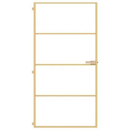 vidaXL Interior Door Slim Golden 102,5x201,5 cm Tempered Glass and Aluminium