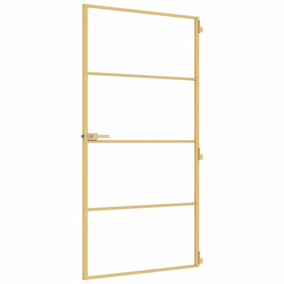 vidaXL Interior Door Slim Golden 102,5x201,5 cm Tempered Glass and Aluminium