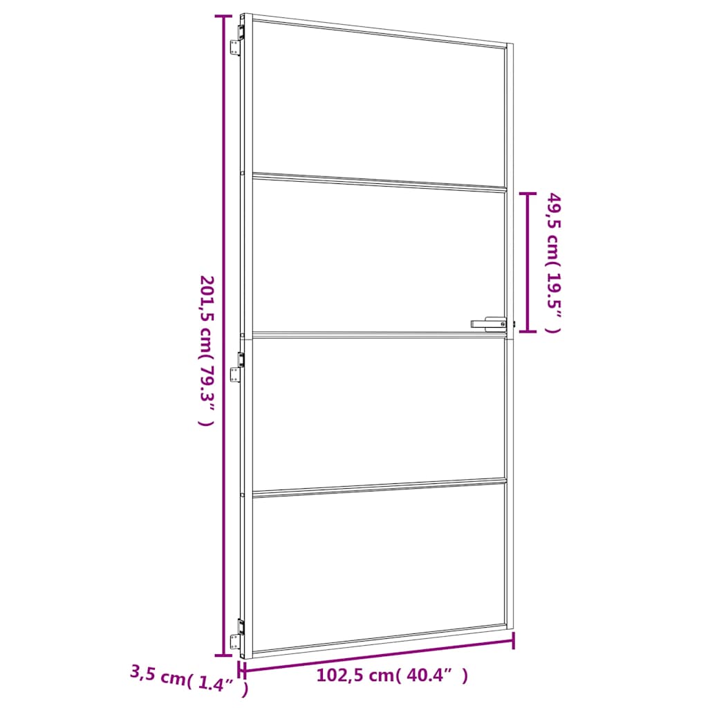 vidaXL Interior Door Slim Golden 102,5x201,5 cm Tempered Glass and Aluminium