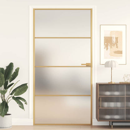vidaXL Interior Door Slim Golden 102,5x201,5 cm Tempered Glass and Aluminium