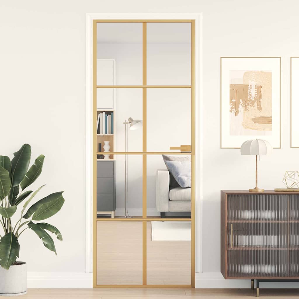 vidaXL Interior Door Slim Golden 76x201,5 cm Tempered Glass and Aluminium