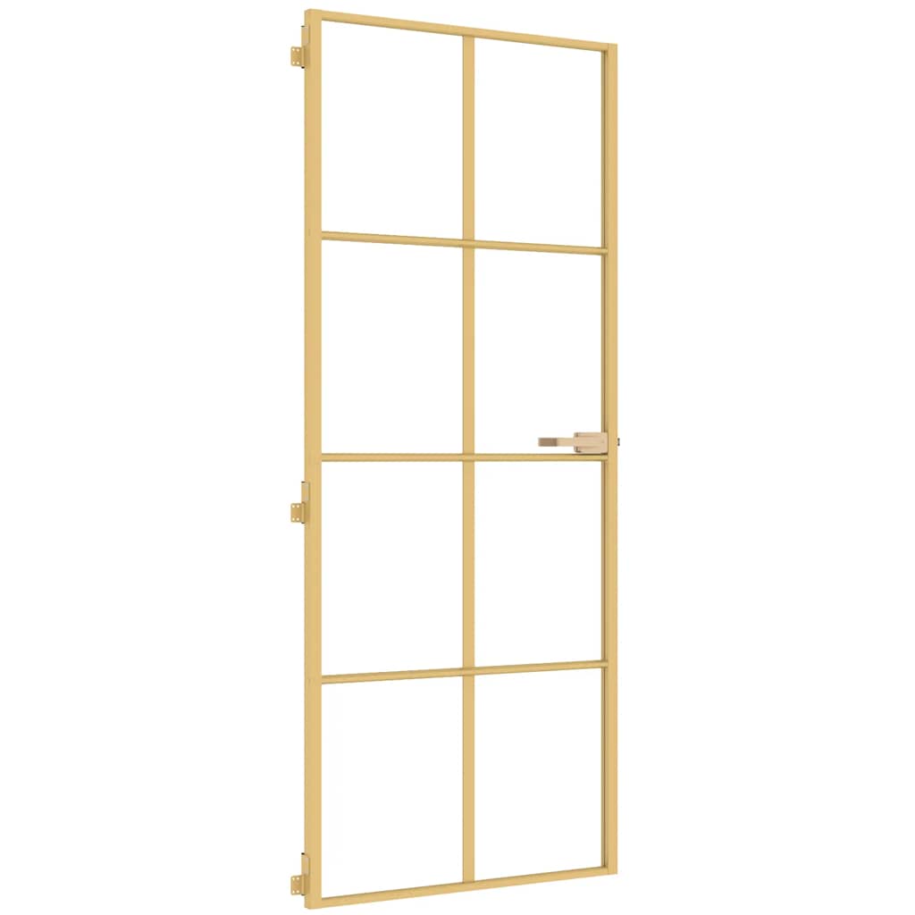 vidaXL Interior Door Slim Golden 83x201.5 cm Tempered Glass and Aluminium