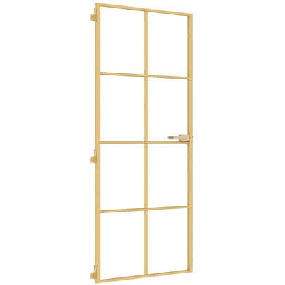 vidaXL Interior Door Slim Golden 83x201.5 cm Tempered Glass and Aluminium