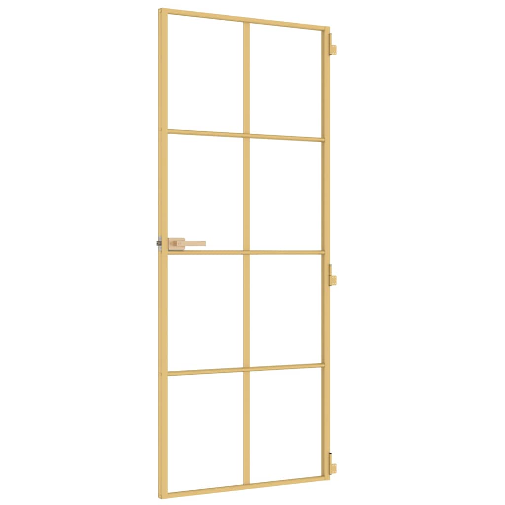 vidaXL Interior Door Slim Golden 83x201.5 cm Tempered Glass and Aluminium