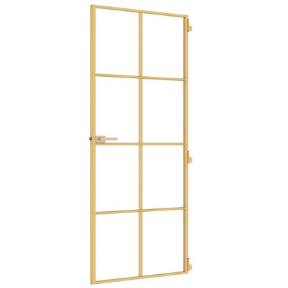 vidaXL Interior Door Slim Golden 83x201.5 cm Tempered Glass and Aluminium
