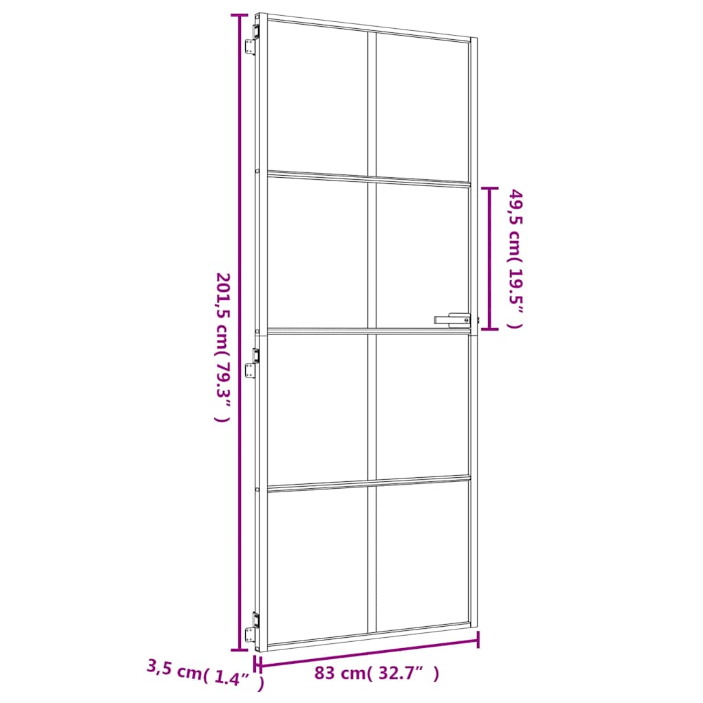 vidaXL Interior Door Slim Golden 83x201.5 cm Tempered Glass and Aluminium