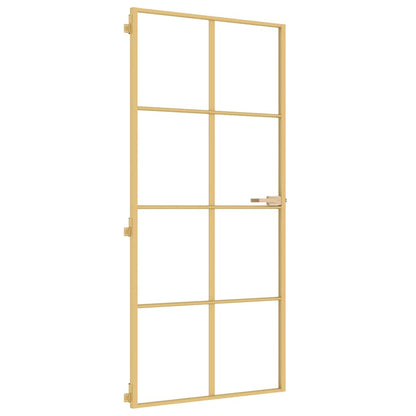 vidaXL Interior Door Slim Golden 93x201,5 cm Tempered Glass and Aluminium