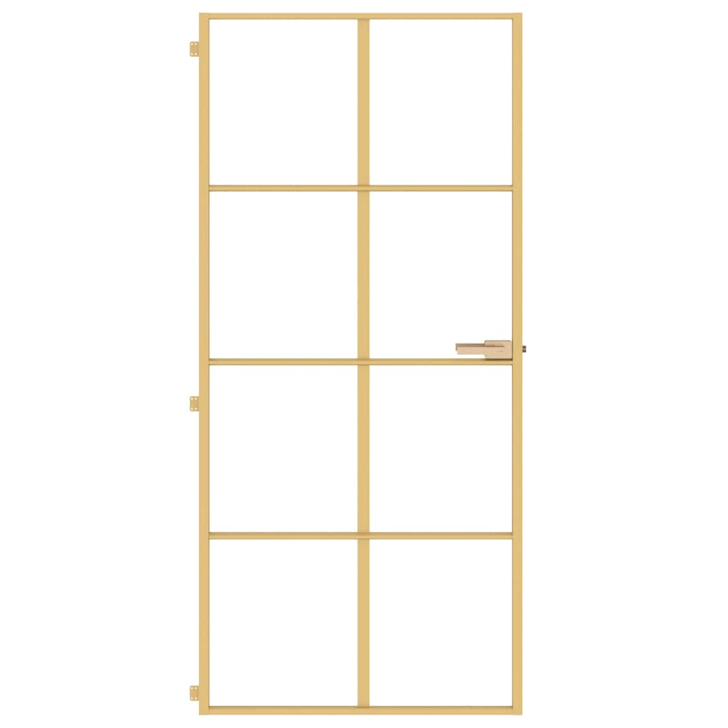 vidaXL Interior Door Slim Golden 93x201,5 cm Tempered Glass and Aluminium